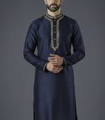 Navy embroidery dupion silk kurta