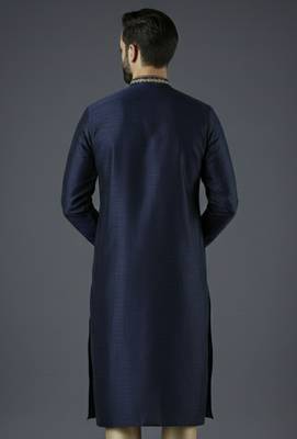 Navy embroidery dupion silk kurta 2