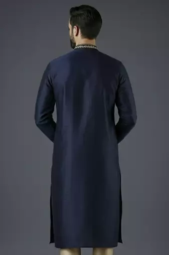 Navy embroidery dupion silk kurta