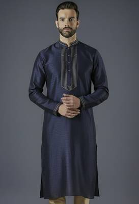 Navy embroidery dupion silk kurta 1
