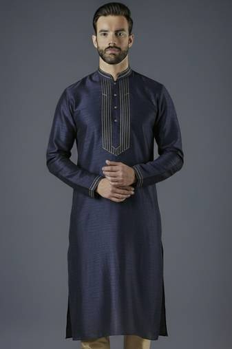 Navy embroidery dupion silk kurta