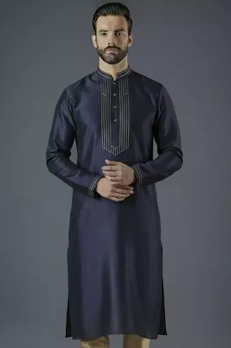 Navy embroidery dupion silk kurta