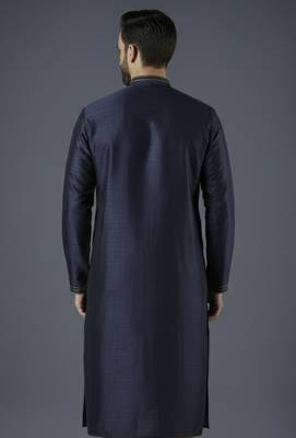 Navy embroidery dupion silk kurta 2