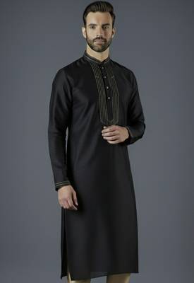Black embroidery dupion silk kurta 1