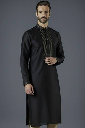 Black embroidery dupion silk kurta