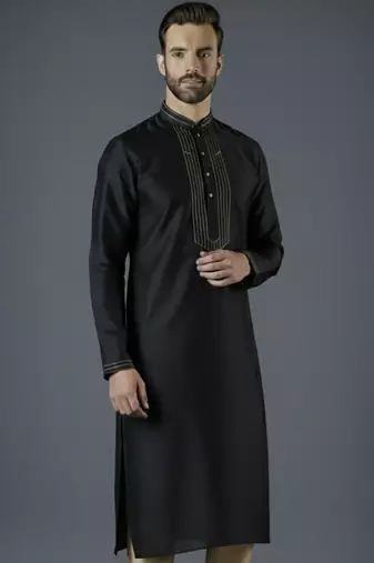 Black embroidery dupion silk kurta