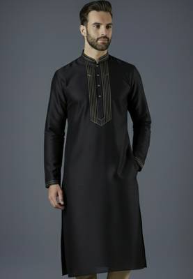Black embroidery dupion silk kurta 2
