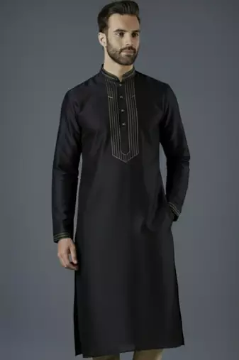 Black embroidery dupion silk kurta