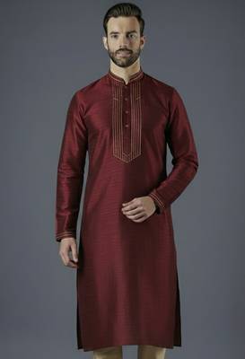 Maroon embroidery dupion silk kurta 1
