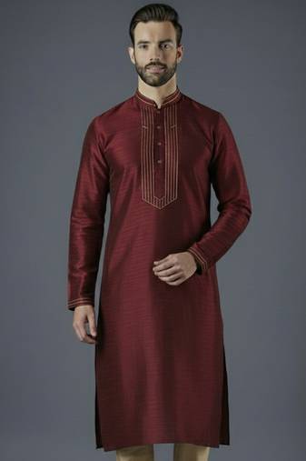 Maroon embroidery dupion silk kurta