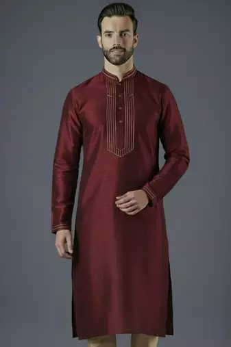 Maroon embroidery dupion silk kurta