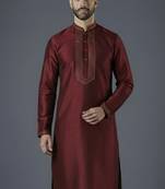 Maroon embroidery dupion silk kurta