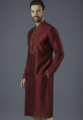 Maroon embroidery dupion silk kurta 2