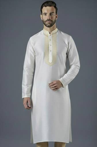 White embroidery dupion silk kurta