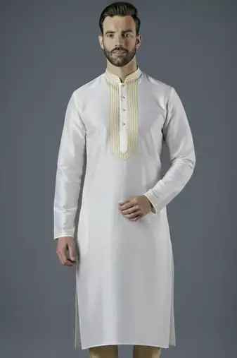 White embroidery dupion silk kurta