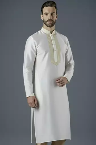 White embroidery dupion silk kurta
