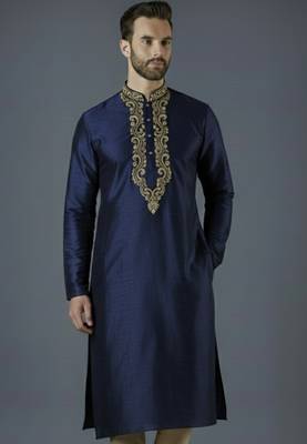 Navy embroidery dupion silk kurta 1