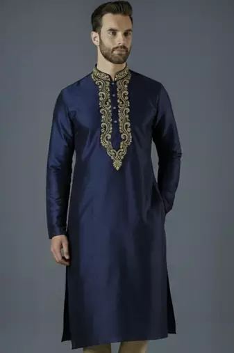 Navy embroidery dupion silk kurta