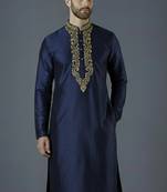 Navy embroidery dupion silk kurta