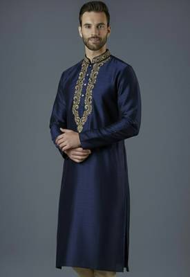 Navy embroidery dupion silk kurta 2