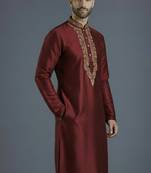 Maroon embroidery dupion silk kurta