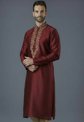 Maroon embroidery dupion silk kurta 2