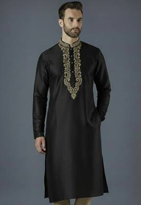 Black embroidery dupion silk kurta 1