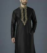 Black embroidery dupion silk kurta