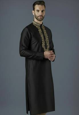 Black embroidery dupion silk kurta 2