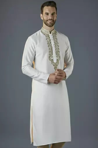 White embroidery dupion silk kurta