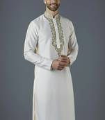 White embroidery dupion silk kurta