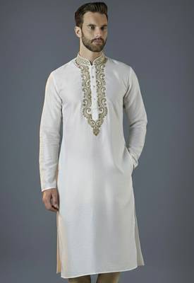 White embroidery dupion silk kurta 2