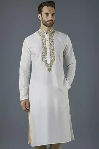 White embroidery dupion silk kurta