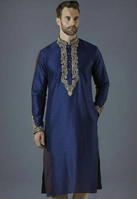Royal blue  embroidery dupion silk kurta 1