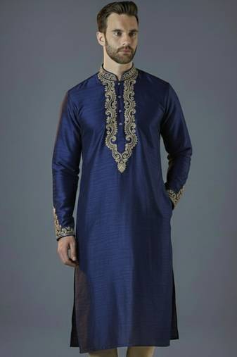 Royal blue  embroidery dupion silk kurta
