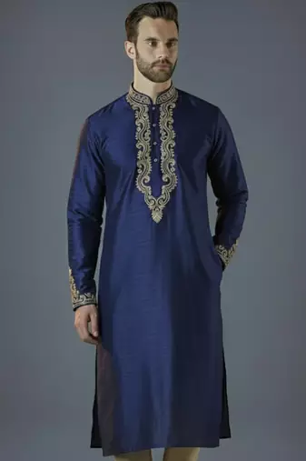 Royal blue  embroidery dupion silk kurta