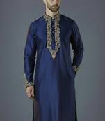 Royal blue  embroidery dupion silk kurta