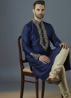 Royal blue  embroidery dupion silk kurta 2