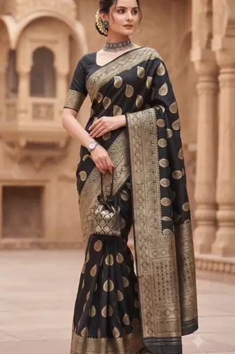Women's jacquard woven cotton festive saree with blouse