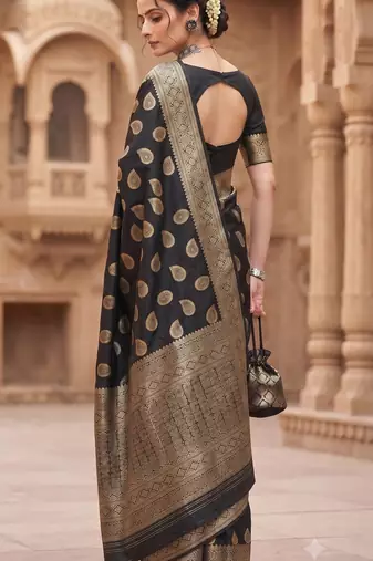 Women's jacquard woven cotton festive saree with blouse