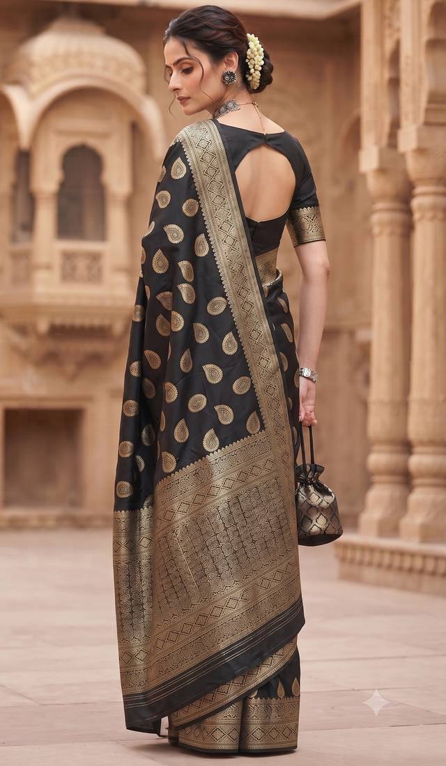 Women's jacquard woven cotton festive saree with blouse