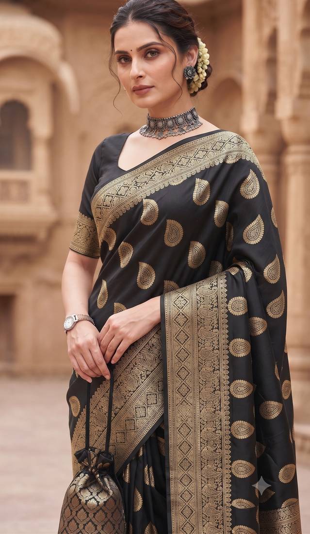 Women's jacquard woven cotton festive saree with blouse