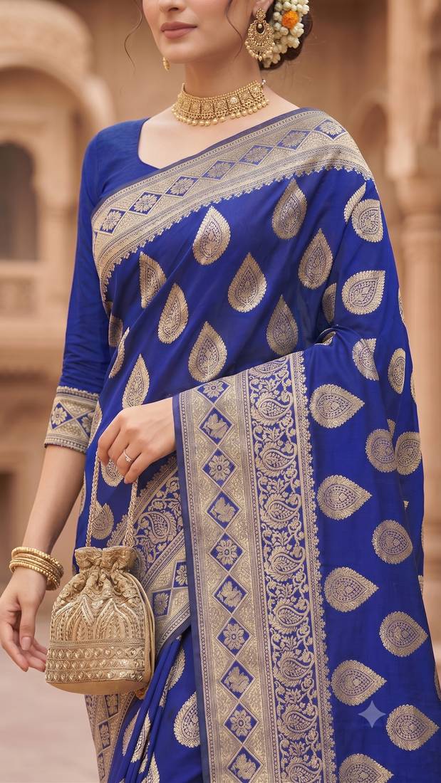 Women's jacquard woven cotton festive saree with blouse