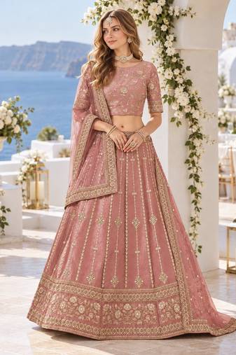 Pink Embriodered Heavy Art Silk Designer Lehenga With Blouse