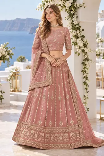 Pink Embriodered Heavy Art Silk Designer Lehenga With Blouse