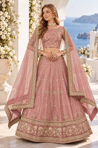Pink Embriodered Heavy Art Silk Designer Lehenga With Blouse