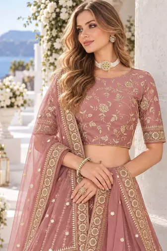 Pink Embriodered Heavy Art Silk Designer Lehenga With Blouse