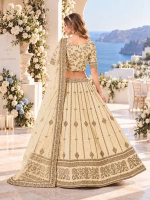 Cream Embriodered Heavy Art Silk Designer Lehenga With Blouse 2