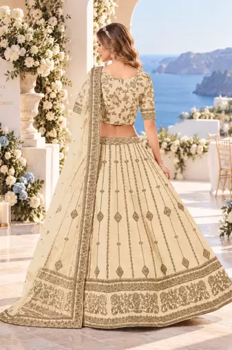 Cream Embriodered Heavy Art Silk Designer Lehenga With Blouse
