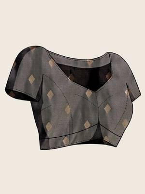 Grey zari work silk blend saree with blouse 5